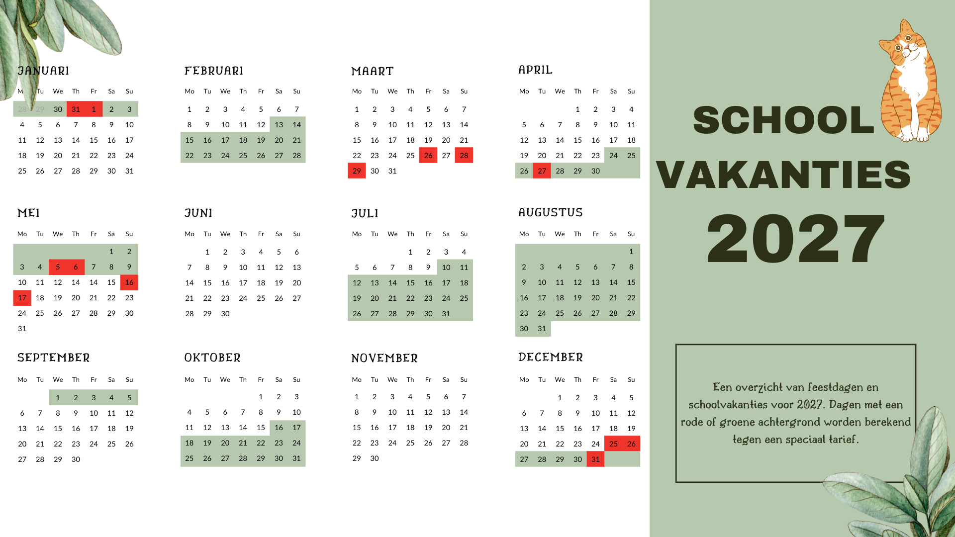 KGA Schoolvakanties & Feestdagen 2027 Een jaaroverzicht met vakanties en feestdagen voor 2025
